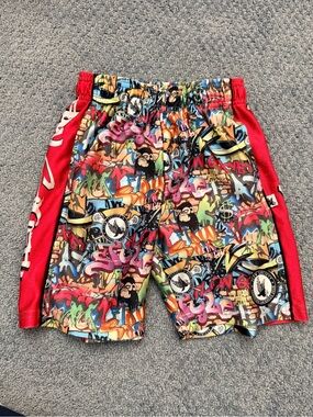 Flow Society Multicolor Graffiti-Print Kids Shorts with Red Side Panels